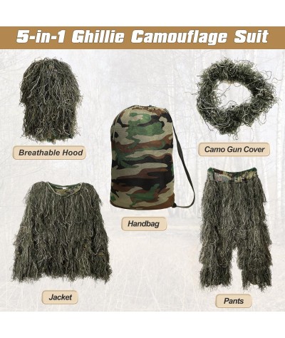 Traje Ghillie, ropa de caza de camuflaje 3D, incluyendo chaqueta, pantalones, capucha, bolsa de transporte, ropa de caza de