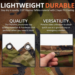 Arcturus - Poncho ligero de nailon Ripstop con capucha ajustable