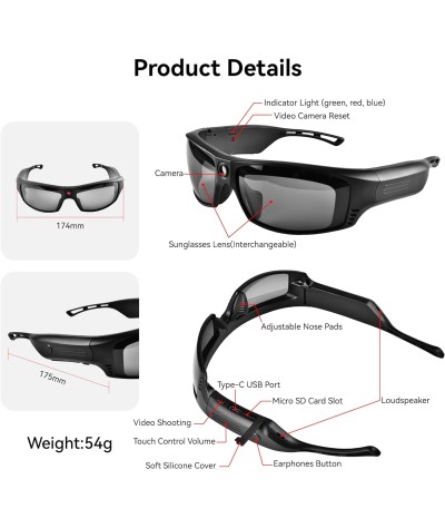 RunCam G4F - Gafas de sol de video para cámara, 1080P, manos libres, filmación, gafas inteligentes para deportes al aire libre,
