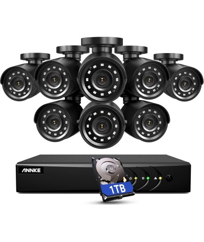 ANNKE - 5MP Lite sistema de cámara de seguridad al aire libre, 8 canales H.265+ DVR y 8X1920TVL, IP66 resistente a la