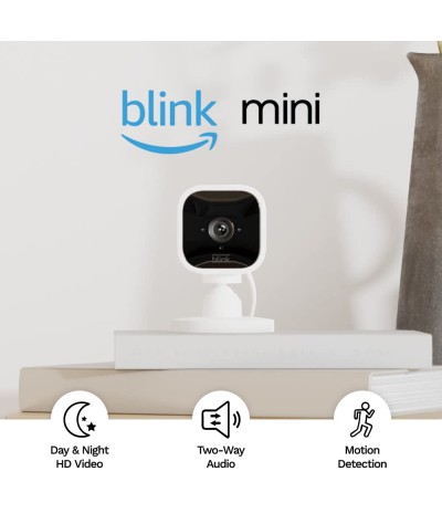 Blink Mini - Cámara de seguridad inteligente compacta, conectable, para interiores, con video de alta definición 1080 y