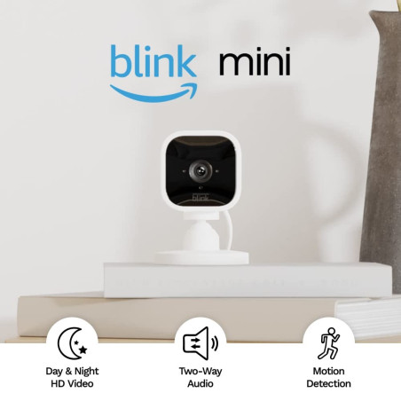 Blink Mini - Cámara de seguridad inteligente compacta, conectable, para interiores, con video de alta definición 1080 y