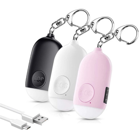 Safesound - Llavero con alarma personal con sirena de 130 dB, con linterna LED de emergencia, dispositivos de protección