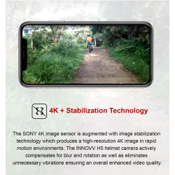 INNOVV Cámara H5 para casco de motocicleta 4K 30 fps con Wi-Fi, tecnología electrónica de estabilización de imagen, batería