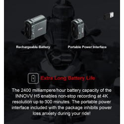 INNOVV Cámara H5 para casco de motocicleta 4K 30 fps con Wi-Fi, tecnología electrónica de estabilización de imagen, batería
