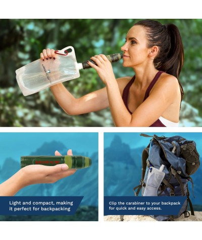 Survivor Filter Squeeze Kit - Paja de supervivencia purificadora de agua con botella de agua plegable, popote de supervivencia