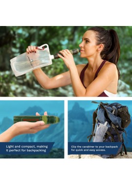 Survivor Filter Squeeze Kit - Paja de supervivencia purificadora de agua con botella de agua plegable, popote de supervivencia