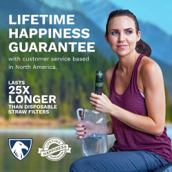 Survivor Filter Squeeze Kit - Paja de supervivencia purificadora de agua con botella de agua plegable, popote de supervivencia