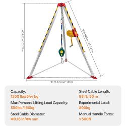 TRSMIMA Kit de trípode para espacio confinado | Con capacidad de 544 Kg y ajustable