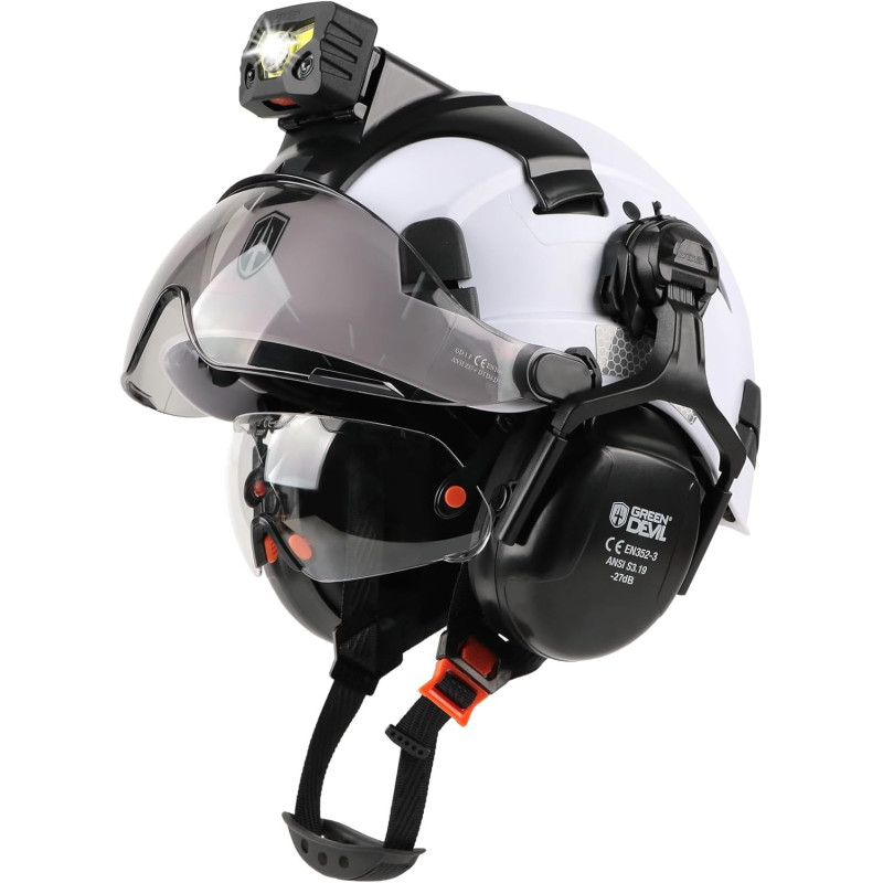 GREEN DEVIL Casco de seguridad | Casco con visera y luz para rescate o construccion