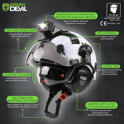 GREEN DEVIL Casco de seguridad | Casco con visera y luz para rescate o construccion
