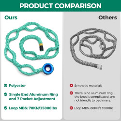Arborist - Cuerda de elevación | Con anillo de aluminio y 7 ajustes de bolsillo