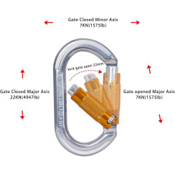 22KN - Mosquetón de escalada | Mosqueton con bloqueo automatico ideal para escalada, rescate y rappel