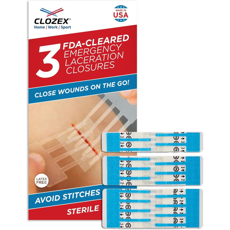 Clozex Dispositivo de cierre de heridas: reparación de 3 laceraciones individuales de 3 3/8 pulgadas sin puntadas