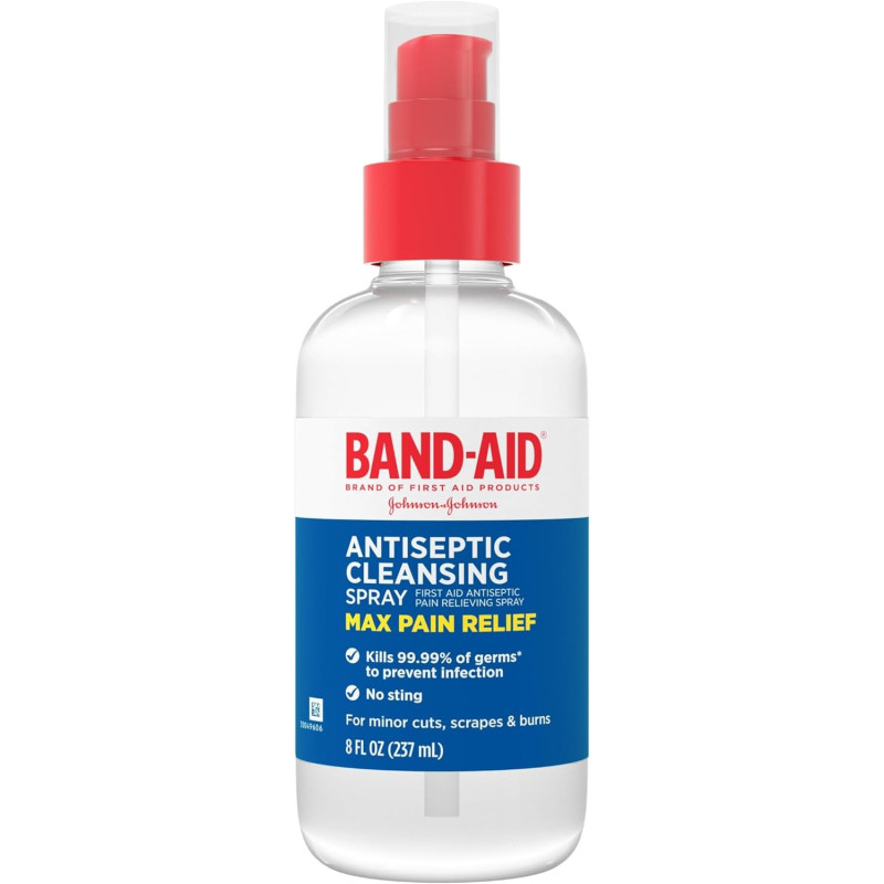 Band-Aid Brand Pain Relief Antiséptico Spray de limpieza, Pramoxina HCl, 8 onzas líquidas