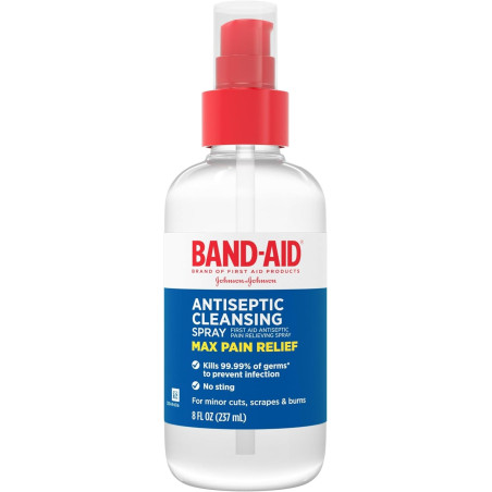 Band-Aid Brand Pain Relief Antiséptico Spray de limpieza, Pramoxina HCl, 8 onzas líquidas