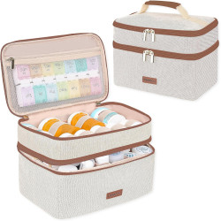 Bolsa de medicina para viajar, organizador de píldoras de medicamentos de doble capa