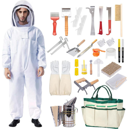 Kit de inicio de 31 piezas de suministros de apicultura con traje.