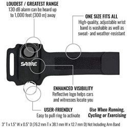 SABRE Alarma personal para correr – 130dB (rango de 1000 pies/300 m) con correa para muñeca ajustable/reflexiva/resistente a la