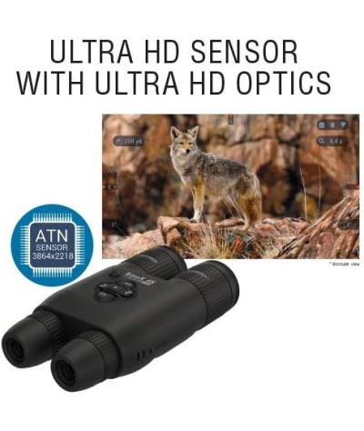 ATN BinoX - Prismáticos inteligentes 4K 4-16X para día/noche con buscador de rango láser, grabación de video Full HD, WiFi, zoom