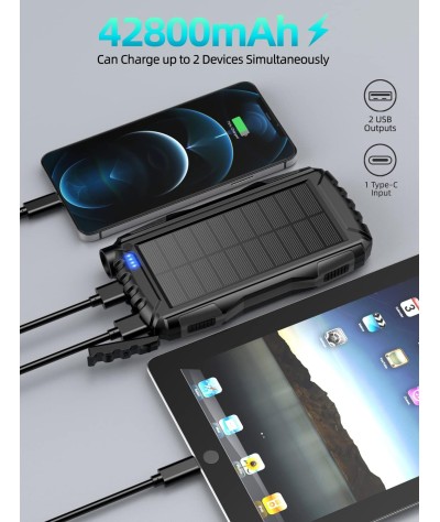 Power-Bank-Solar-Charger - Banco de energía de 42800 mAh, cargador portátil, batería externa 5V3.1A Qc 3.0 carga rápida linterna