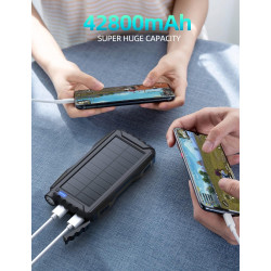 Power-Bank-Solar-Charger - Banco de energía de 42800 mAh, cargador portátil, batería externa 5V3.1A Qc 3.0 carga rápida linterna