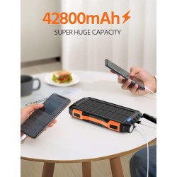 Power-Bank-Solar-Charger - Banco de energía de 42800 mAh, cargador portátil, batería externa 5V3.1A Qc 3.0 carga rápida linterna