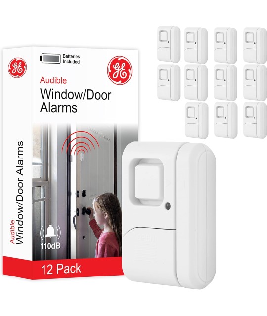 GE Alarma de seguridad personal para ventanas y puertas, paquete de 4, protección de bricolaje, alerta antirrobo, inalámbrico,