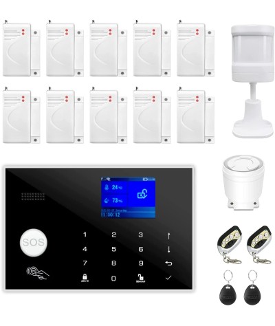 Kit de 17 piezas WiFi y GSM, sistema de alarma inalámbrico de seguridad para el hogar, sensores de entrada con sensor de