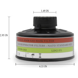 Filtro de máscara de gas Especificaciones de la OTAN NBC para máscaras de gas de 1.575 in Filtro con larga vida útil. 10 años