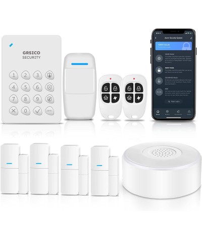 GRSICO - Sistema de alarma WiFi, sistema de alarma inteligente para el hogar, kit de 9 piezas, sistema de alarma para bricolaje,